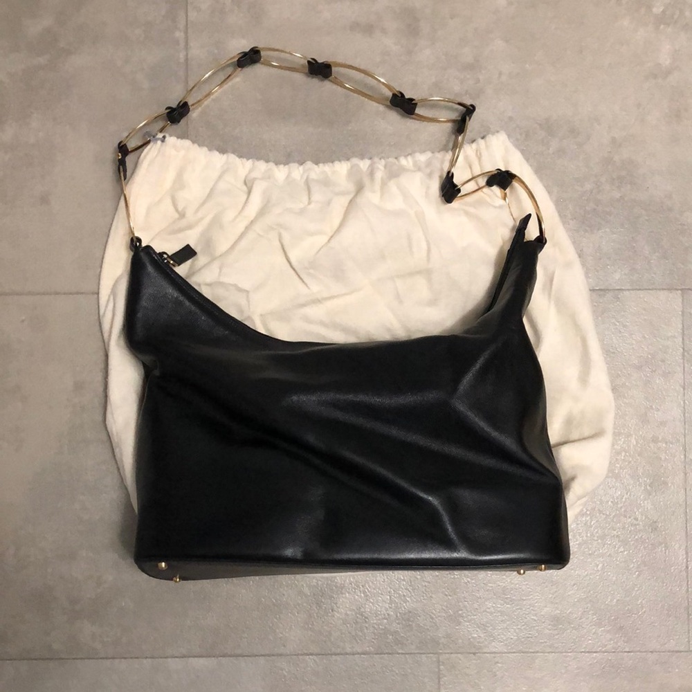 RARE Vintage GUCCI Black Leather and Gold Strap Hobo